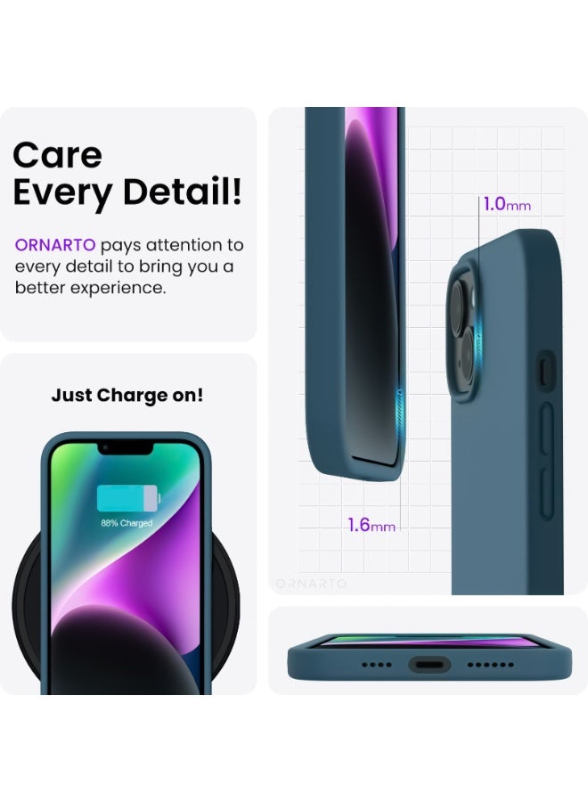 Compatible with iPhone 13/14 Case 6.1 Inch Slim Liquid Silicone 4 Layers Soft Gel Rubber Shockproof Protective Phone Case with Anti Scratch Microfiber Lining (Petrol) - Image 5